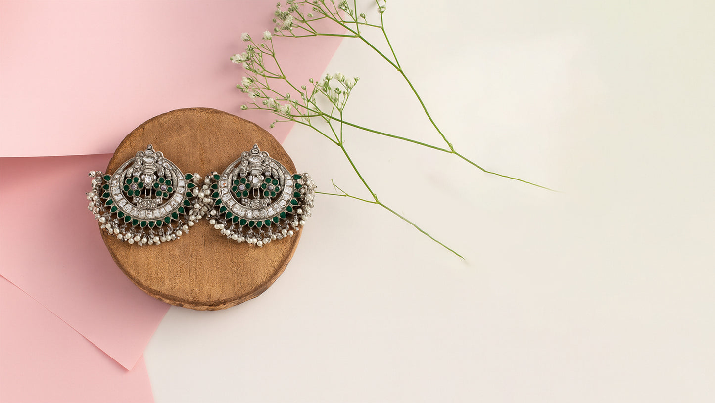 Sangeeta Boochra Handcrafted Silver Floral Chandbali