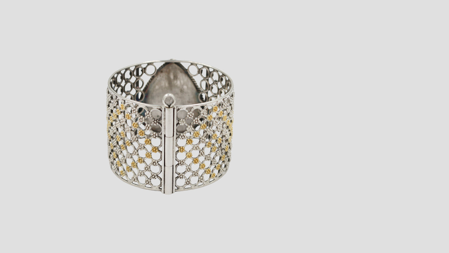 Sangeeta Boochra Dual-Tone Silver Statement Bangle – Intricate Floral Design