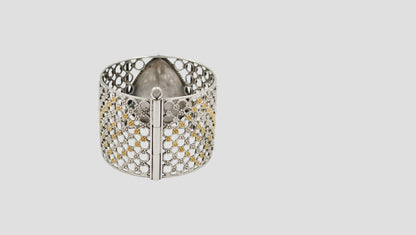 Sangeeta Boochra Dual-Tone Silver Statement Bangle – Intricate Floral Design