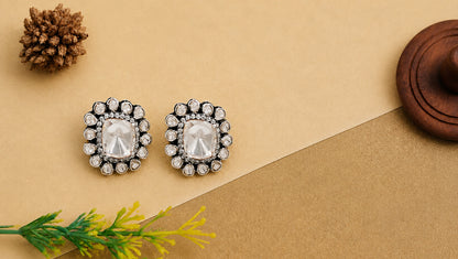 Sangeeta Boochra Artisan Sterling Silver Moissanite Floral Stud Earrings