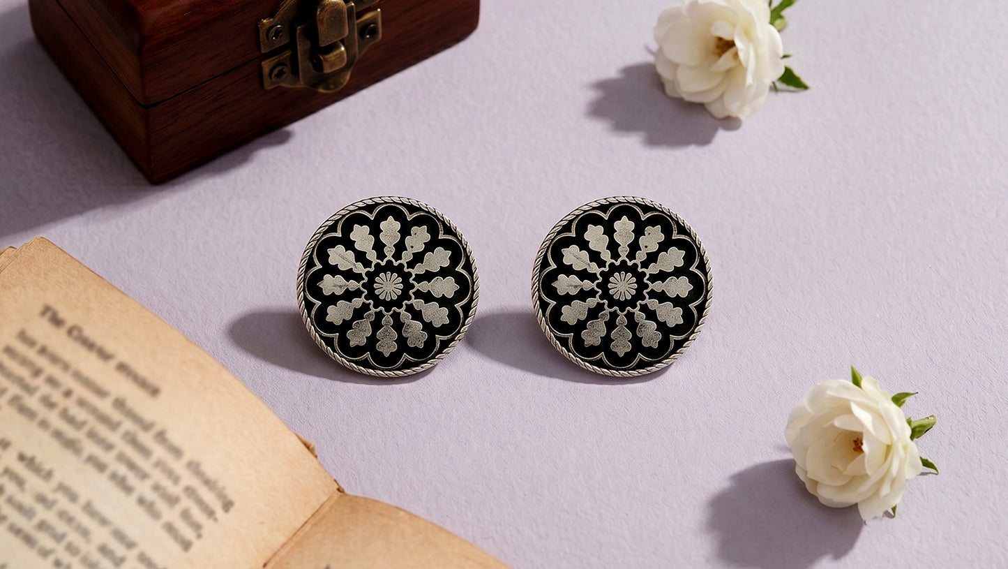 Sangeeta Boochra Vintage Bloom Oxidised Stud Earrings