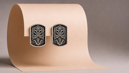 Sangeeta Boochra Handcrafted Oxidised Silver Floral Statement Stud Earrings