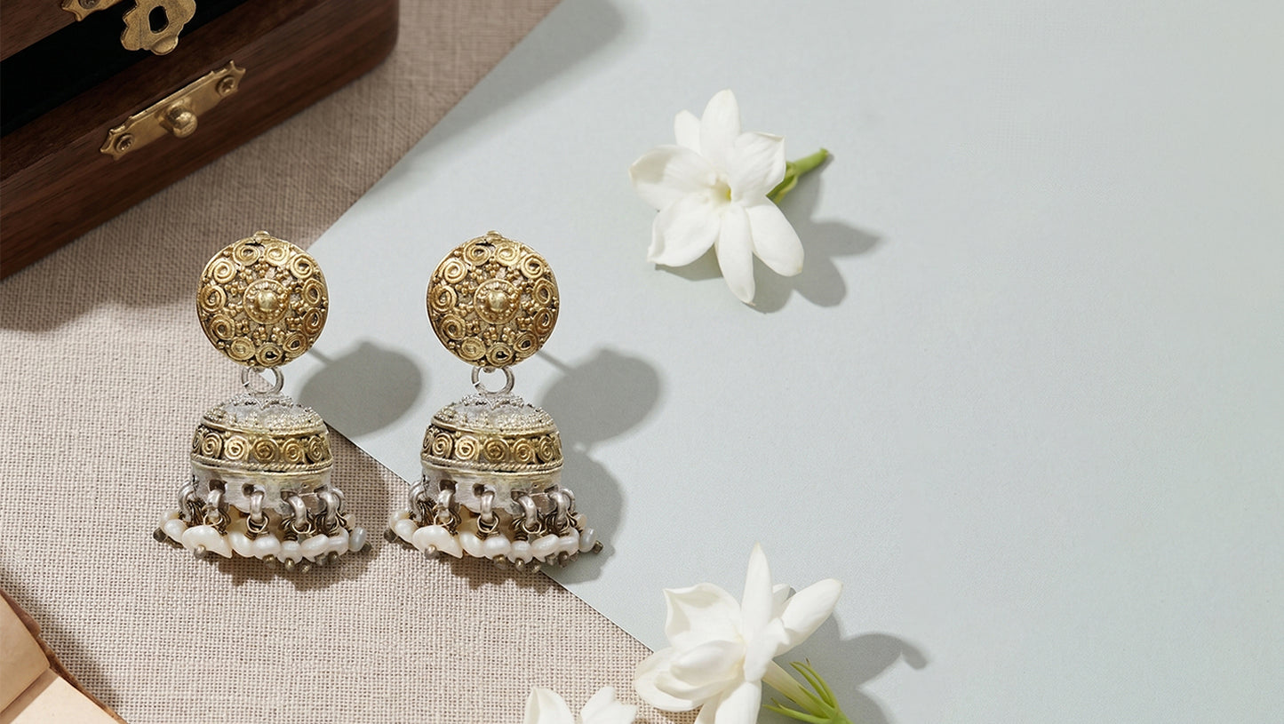 Sangeeta Boochra Bohemian Dual Tone Jhumka Earrings