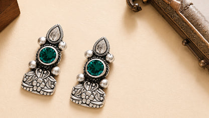 Sangeeta Boochra Handcrafted Oxidised Silver Heritage Floral Earrings
