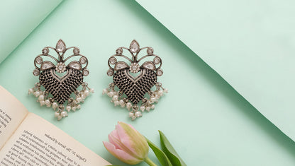 Sangeeta Boochra Oxidised Silver Kundan & Pearl Statement Earrings