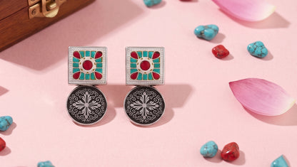 Sangeeta Boochra Turquoise & Ruby Kundan Earrings