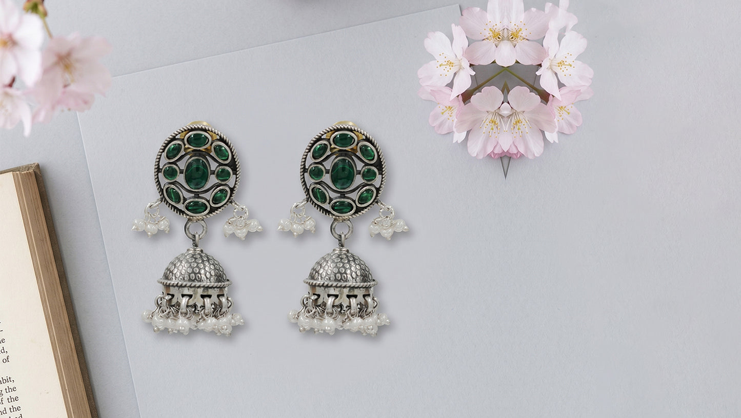 Sangeeta Boochra Handcrafted Kundan & Pearl Silver Earrings