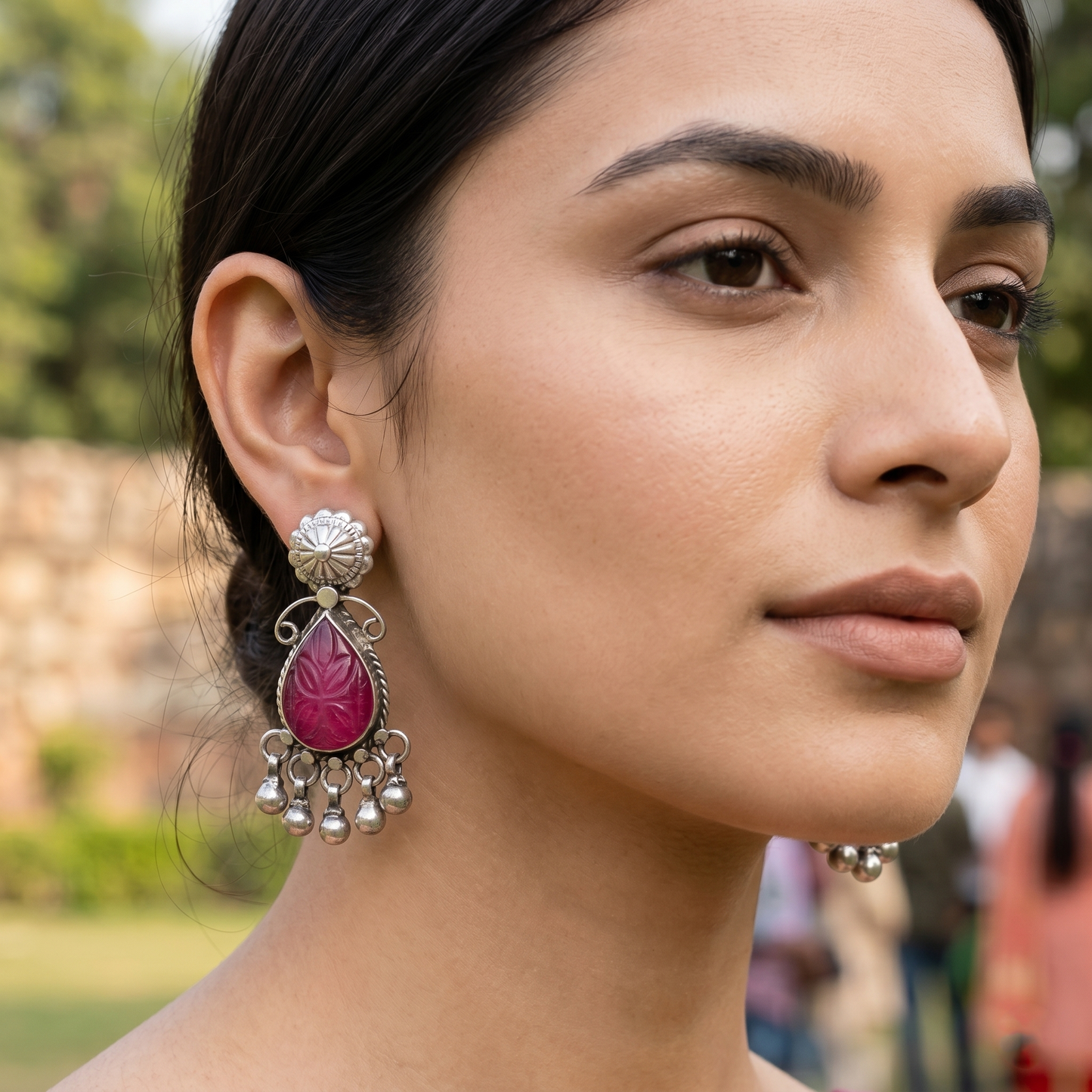 Sangeeta Boochra Heritage Motif Silver Earrings