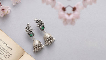 Sangeeta Boochra Peacock Charm Oxidised Silver Earrings