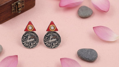 Sangeeta Boochra Handcrafted Oxidised Silver Tribal Disc Earrings