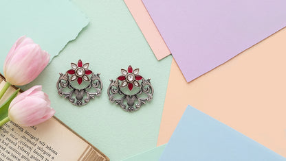 Artisan Floral Silver Earrings with Kundan Stones | Sangeeta Boochra