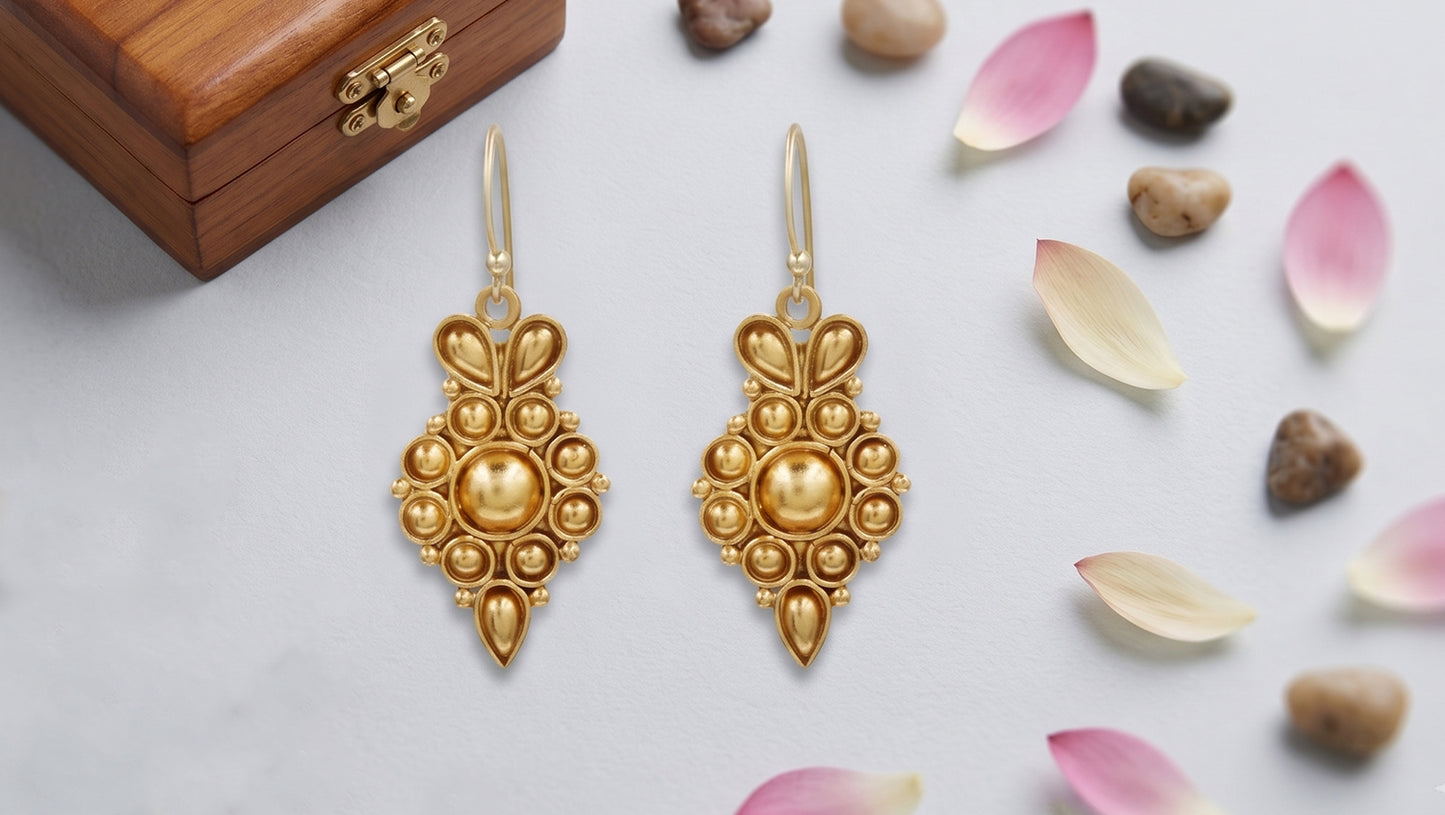Sangeeta Boochra Handcrafted Gold Plated Silver Floral Motif Statement Earrings