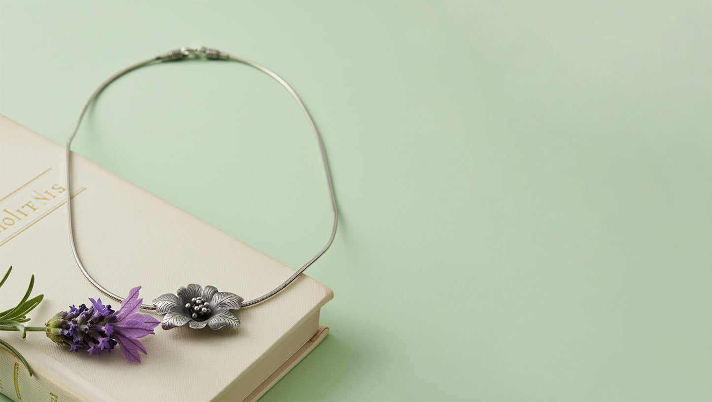 Sangeeta Boochra Oxidised Silver Textured Blossom Pendant
