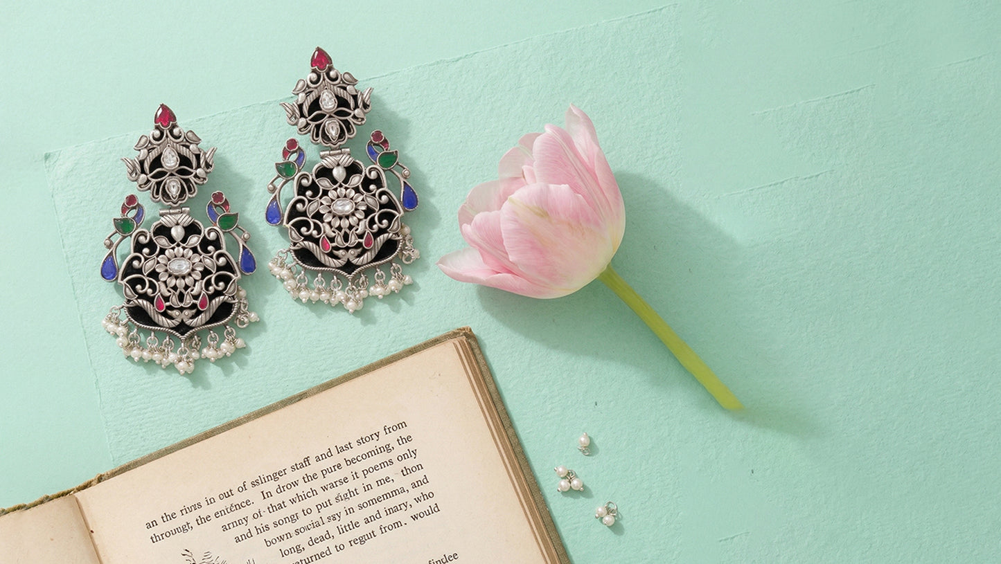 Sangeeta Boochra Handcrafted Kundan & Pearl Drop Statement Earrings