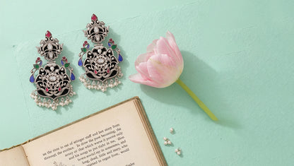 Sangeeta Boochra Handcrafted Kundan & Pearl Drop Statement Earrings