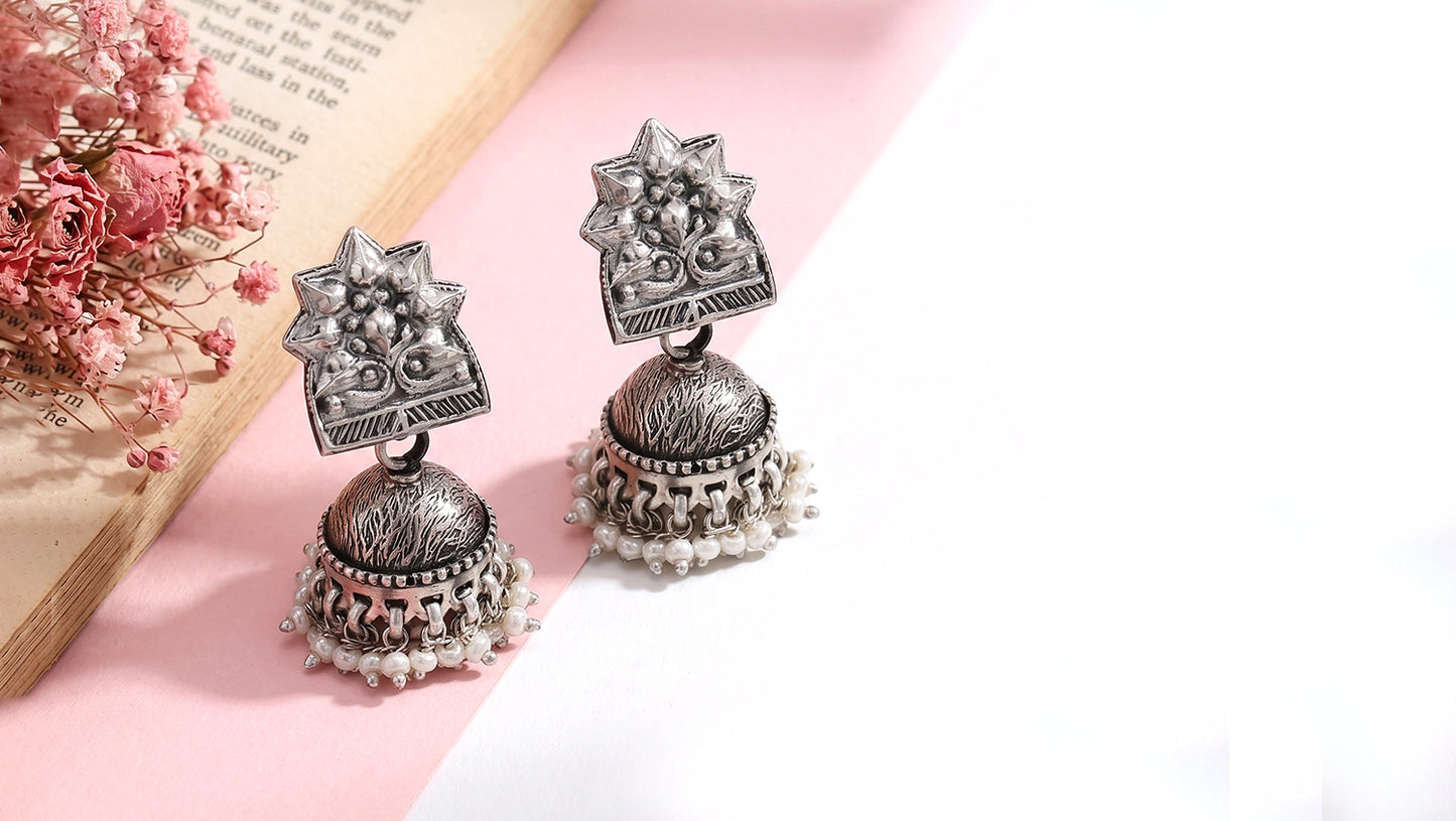 Artisan Crafted Silver Jhumka Earrings by Sangeeta Boochra