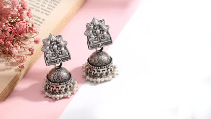 Artisan Crafted Silver Jhumka Earrings by Sangeeta Boochra