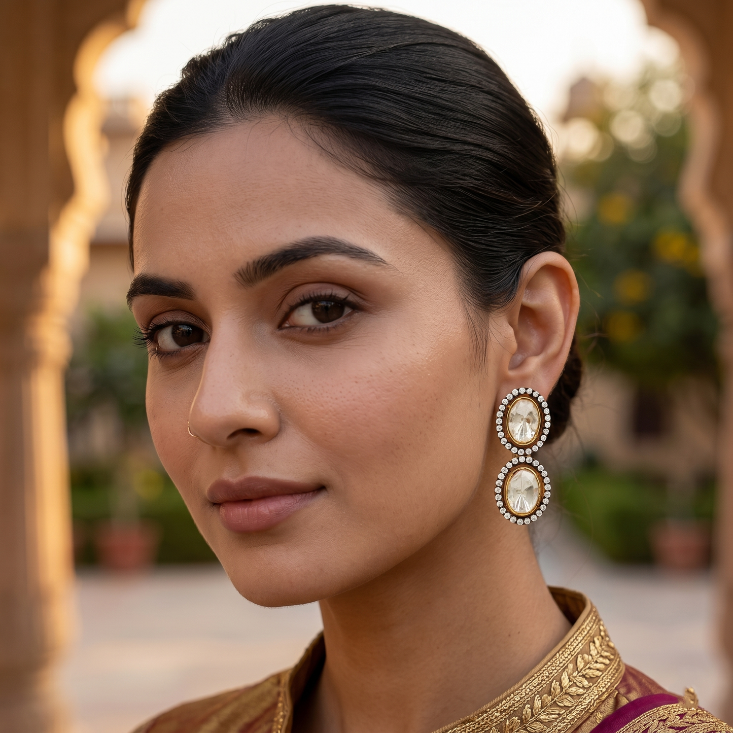 Sangeeta Boochra Classic Oval Moissanite Gold-Plated Silver Necklace Set
