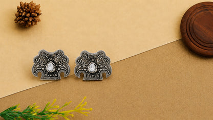 Sangeeta Boochra Handcrafted Oxidised Sterling Silver Heritage Stud Earrings