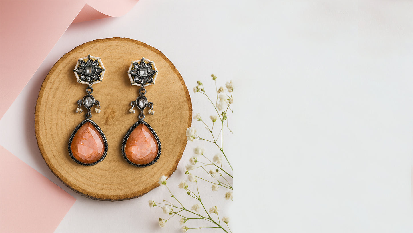 Sangeeta Boochra Oxidised Silver Floral Teardrop Earrings