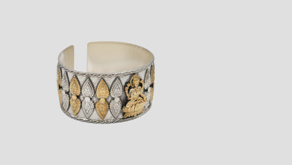 Heritage Goddess Motif Silver & Gold-Plated Statement Cuff