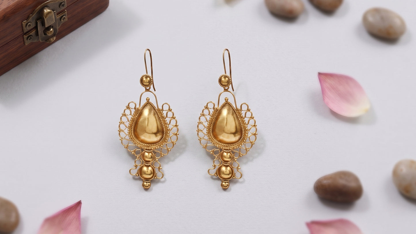 Sangeeta Boochra Handcrafted Gold Plated Silver Heritage Teardrop Earrings