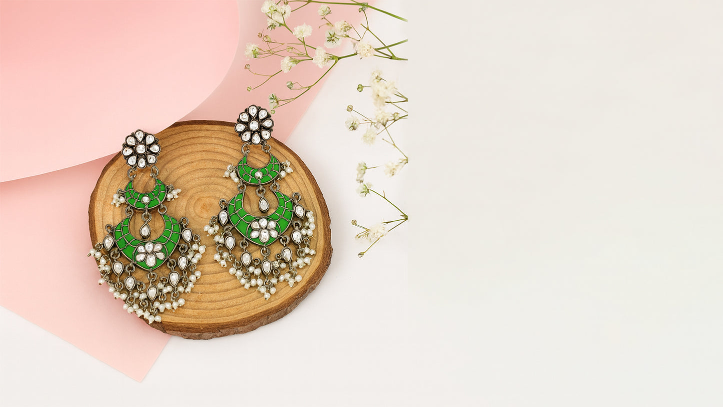 Sangeeta Boochra Silver Kundan Floral Chandbalis