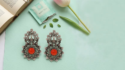 Sangeeta Boochra Artisan Peacock Oxidised Silver Statement Earrings