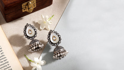 Sangeeta Boochra Handcrafted Mother of Pearl Oxidised Earrings