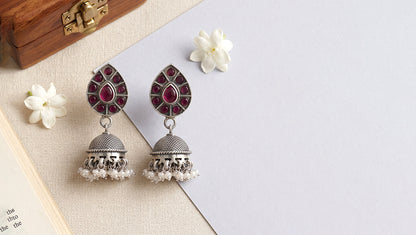 Sangeeta Boochra Traditional Kundan Silver Dangler Earrings