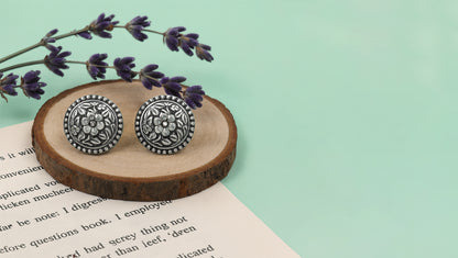 Sangeeta Boochra Handcrafted Floral Motif Oxidised Silver Earrings