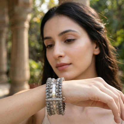 Sangeeta Boochra Royal Heritage Silver Bangle with Intricate Detailing