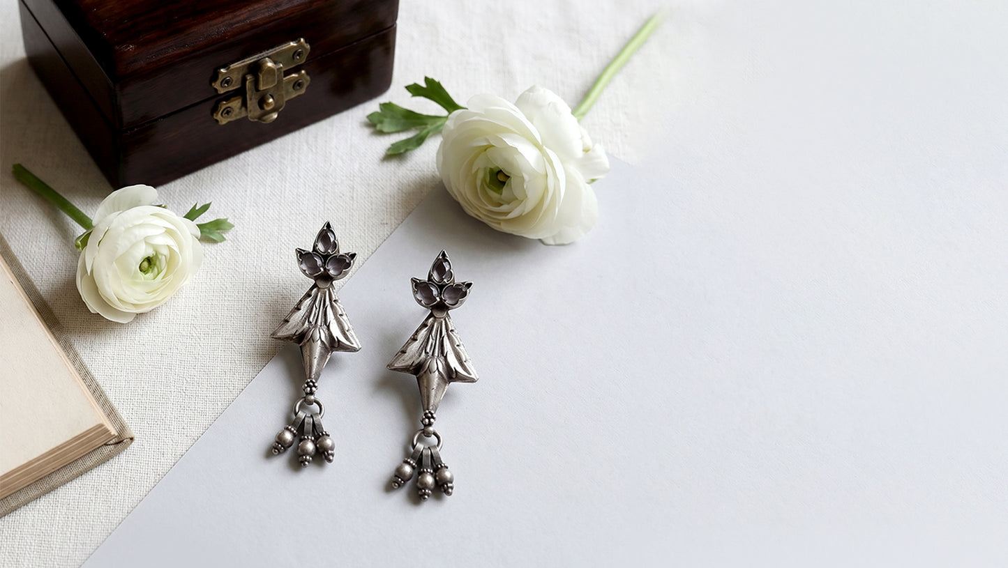 Sangeeta Boochra Contemporary Oxidised Silver Dangles