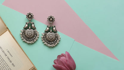 Sangeeta Boochra Handcrafted Bird Motif Oxidised Silver Earrings