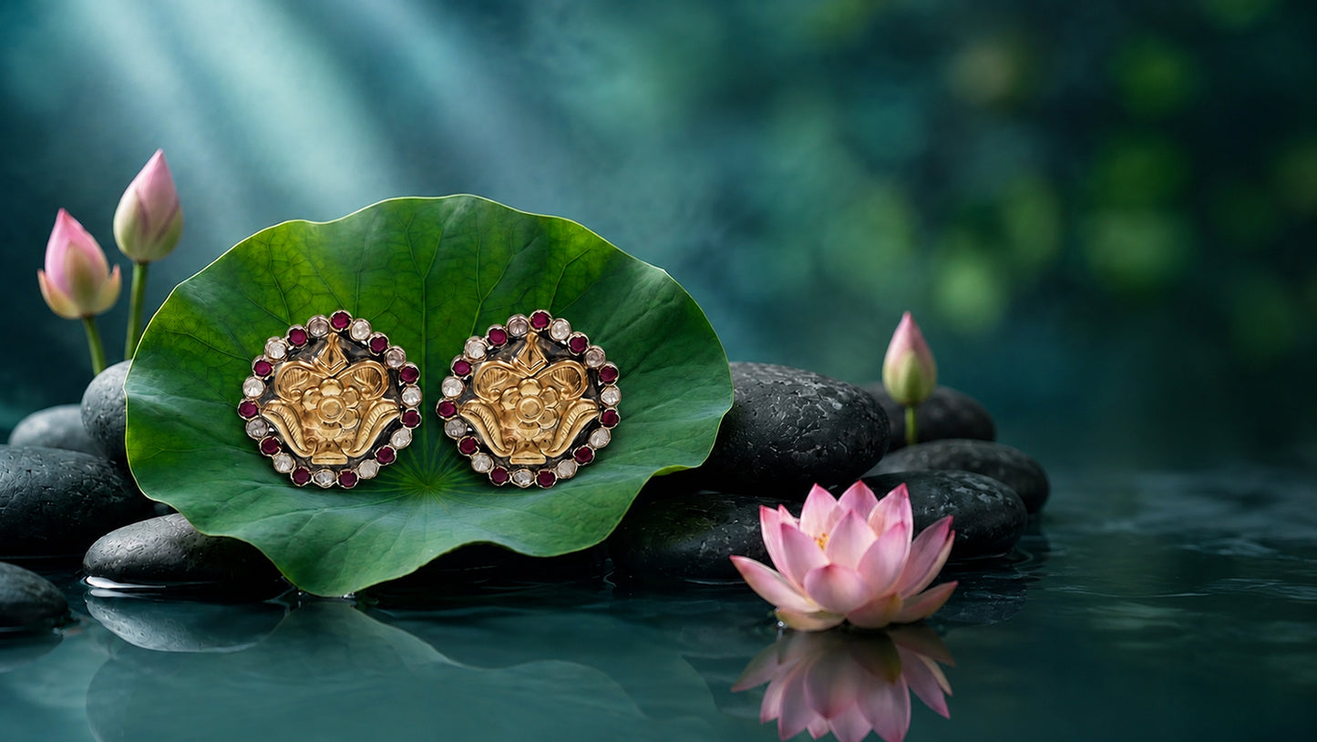 Sangeeta Boochra Dual-Plated Sterling Silver Floral Stud Earrings with Ruby & White Stones