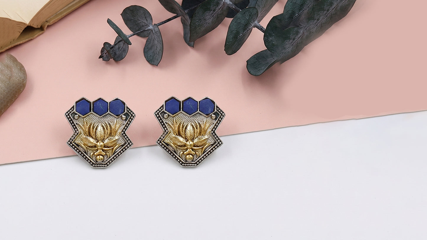 Sangeeta Boochra Lapis Bloom Dual Plated Earrings