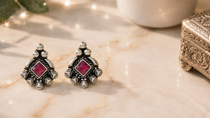 Sangeeta Boochra Handcrafted Oxidised Silver Contemporary Heritage Earrings