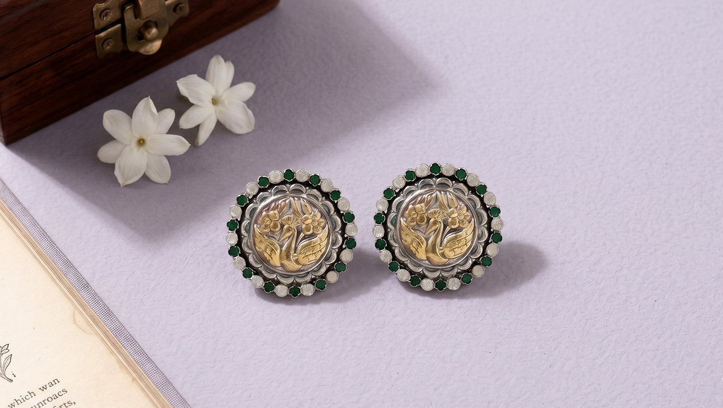 Sangeeta Boochra Handcrafted Floral Silver Stud