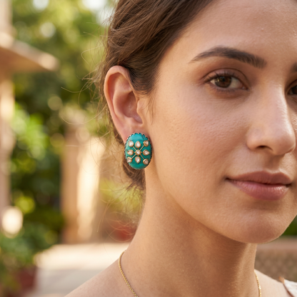 Sangeeta Boochra Turquoise & Kundan Silver Earrings