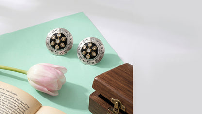 Sangeeta Boochra Floral Kundan Oxidised Silver Stud Earrings
