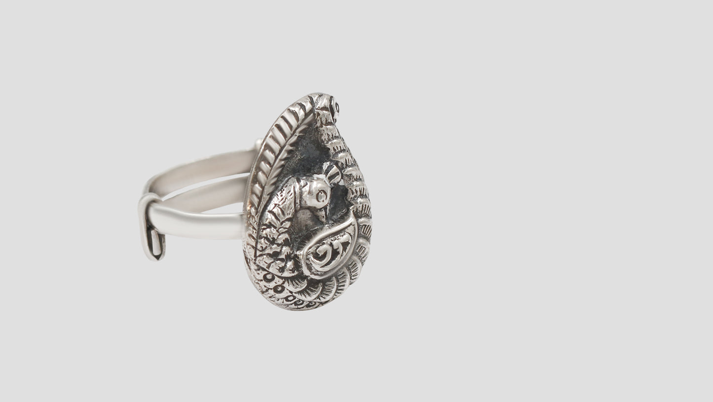 Sangeeta Boochra Handcrafted Tribal Peacock Silver Ring