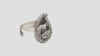 Sangeeta Boochra Handcrafted Tribal Peacock Silver Ring