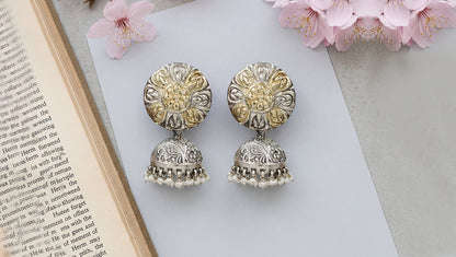 Sangeeta Boochra Dual Tone Floral Jhumka Earrings