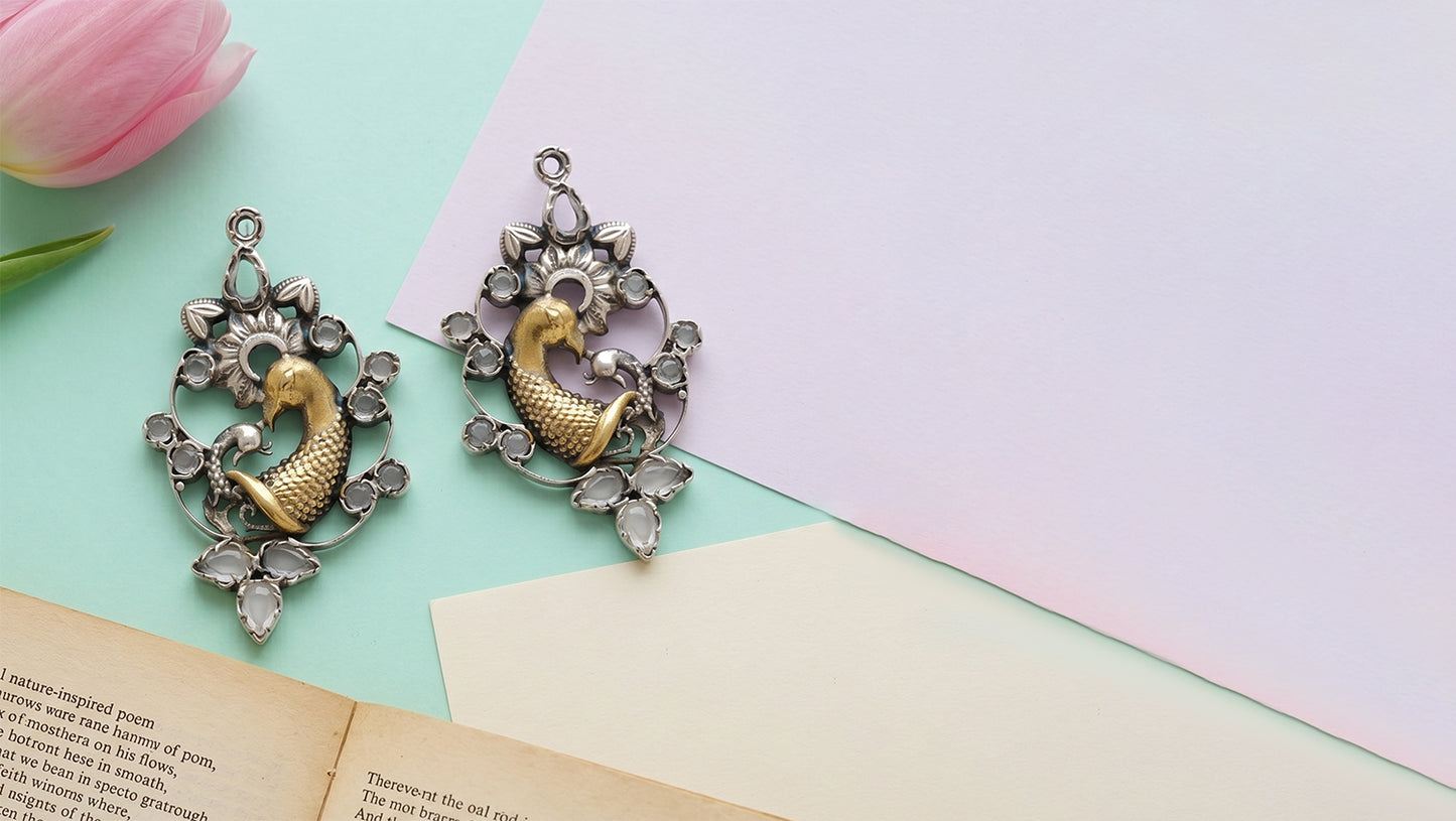 Sangeeta Boochra Handcrafted Peacock Dual-Plated Statement Earrings