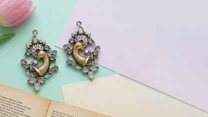 Sangeeta Boochra Handcrafted Peacock Dual-Plated Statement Earrings