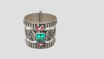 Sangeeta Boochra Floral Motif Oxidised Silver Bangle