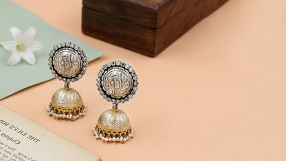 Sangeeta Boochra Handcrafted Dual Tone Floral Jhumki Earrings