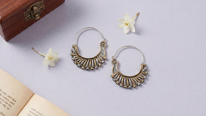 Sangeeta Boochra Handcrafted Dual Plated Silver Tribal Hoop Statement Earrings