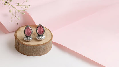 Sangeeta Boochra Handcrafted Silver Earrings with Pink Stone