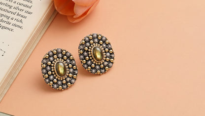 Sangeeta Boochra Designer Dual-Tone Silver Earrings with Labradorite Accent